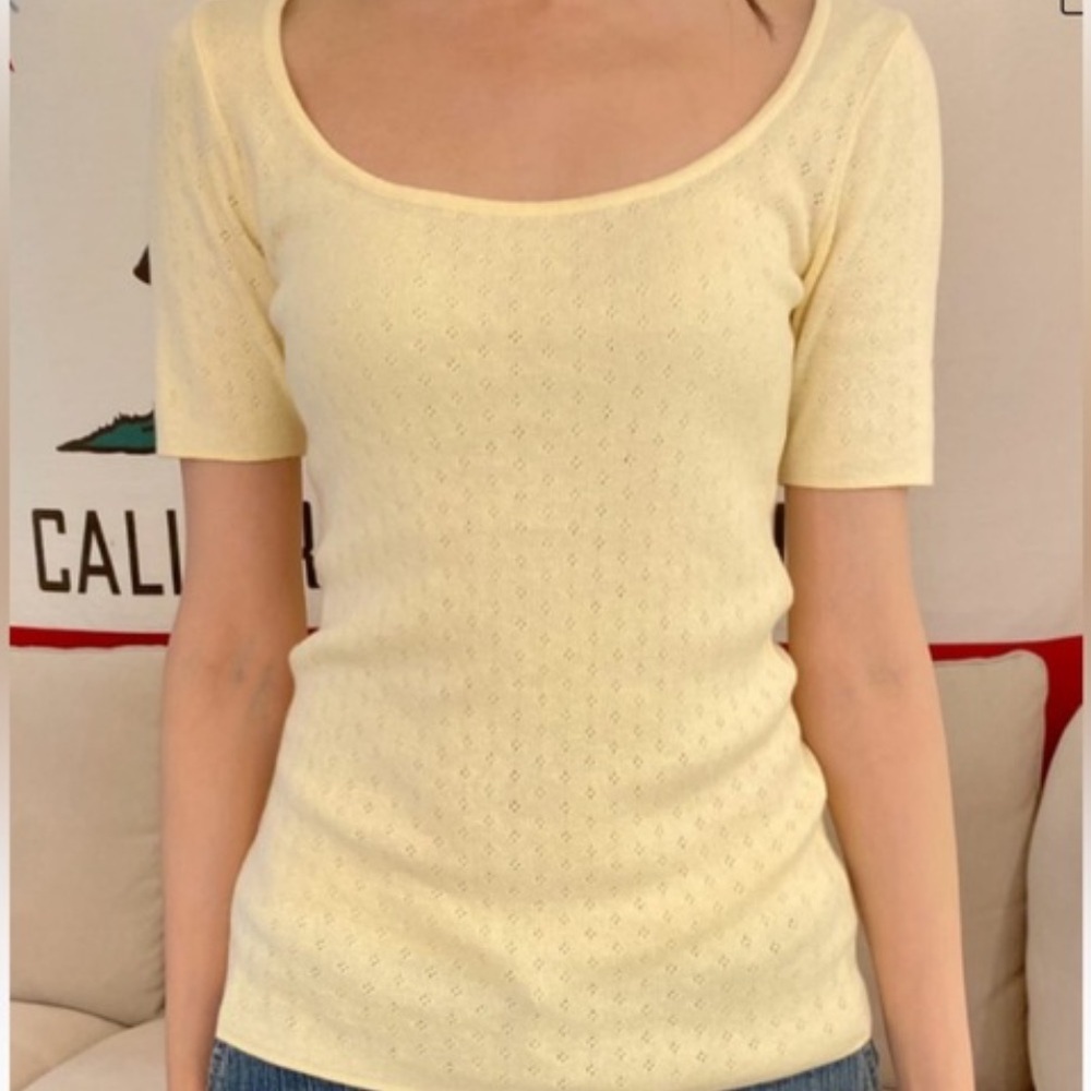 Brandy Melville Yellow Eyelet Knit Top